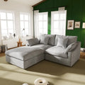 82.68 Down Filled Sectional Couch L-shape Linen Upholstered Loveseat with Ottoman