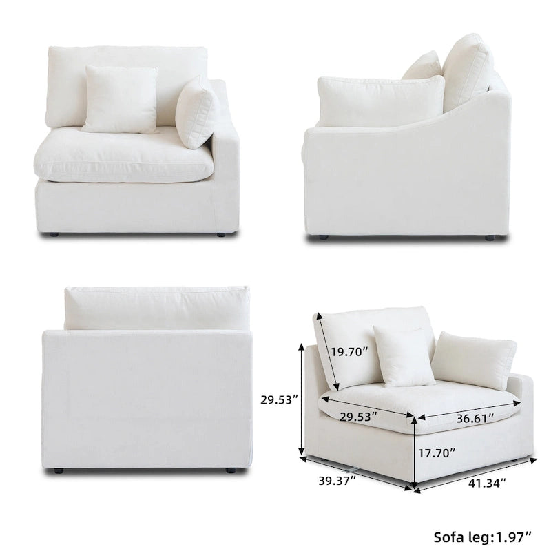 82.68 Down Filled Sectional Couch L-shape Linen Upholstered Loveseat with Ottoman
