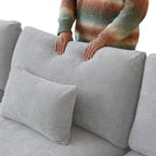 82.68 Down Filled Sectional Couch L-shape Linen Upholstered Loveseat with Ottoman