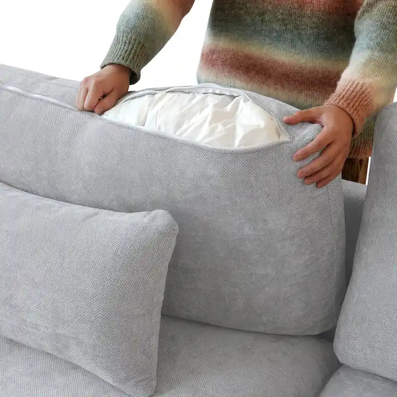 82.68 Down Filled Sectional Couch L-shape Linen Upholstered Loveseat with Ottoman