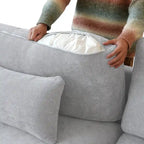 82.68 Down Filled Sectional Couch L-shape Linen Upholstered Loveseat with Ottoman