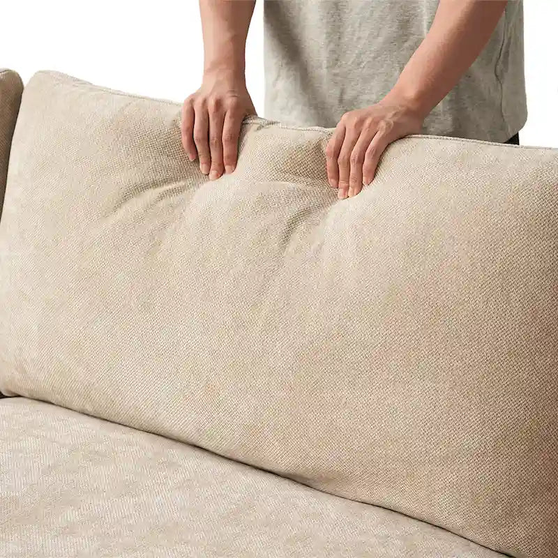 82.68 Down Filled Sectional Couch L-shape Linen Upholstered Loveseat with Ottoman