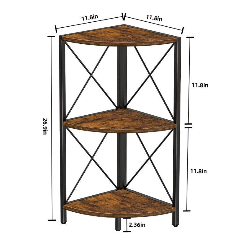 Corner Shelf with Metal Frame - 11.8D x 11.8W x 26.9H