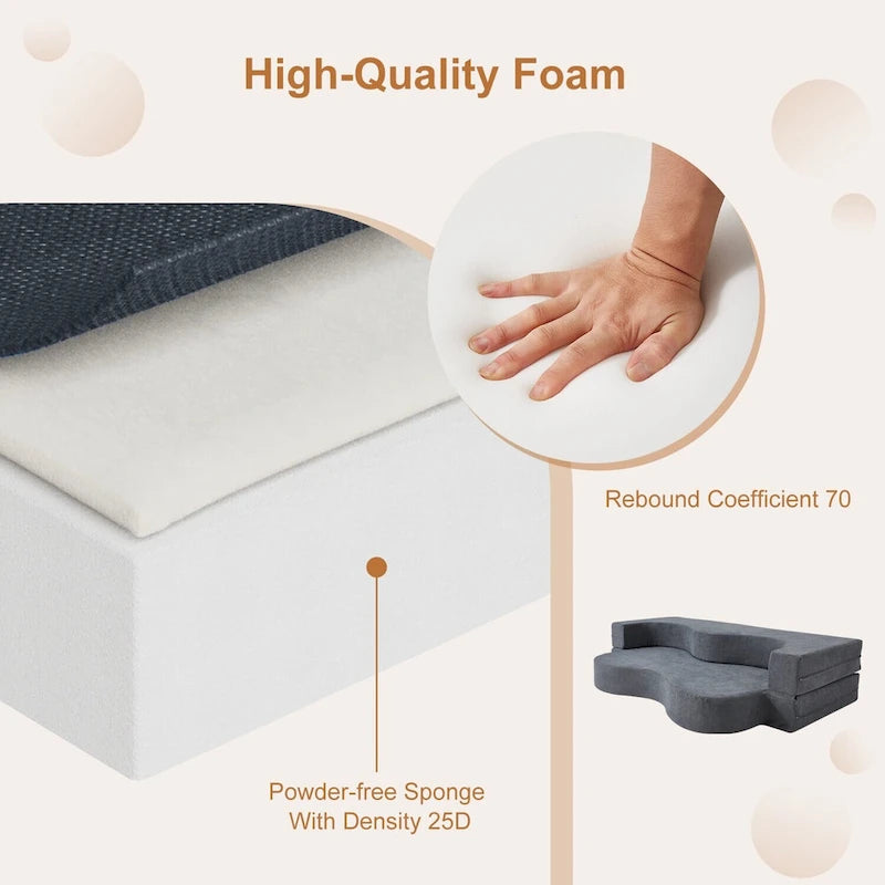 Convertible Folding Sofa Bed with High-Density Foam for Living Room, Guest Room, and Bedroom
