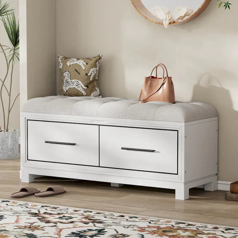 43 Shoe Bench with Removable Cushion & Lift Top Storage, Entryway Bench Wooden End of Bed Bench, Hidden Storage Space