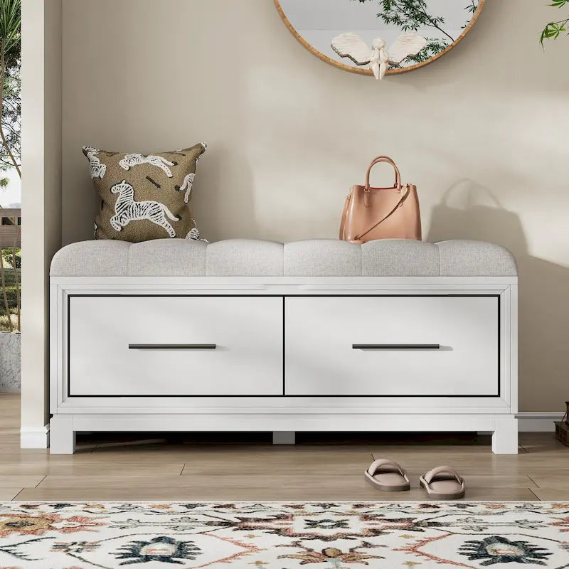 43 Shoe Bench with Removable Cushion & Lift Top Storage, Entryway Bench Wooden End of Bed Bench, Hidden Storage Space