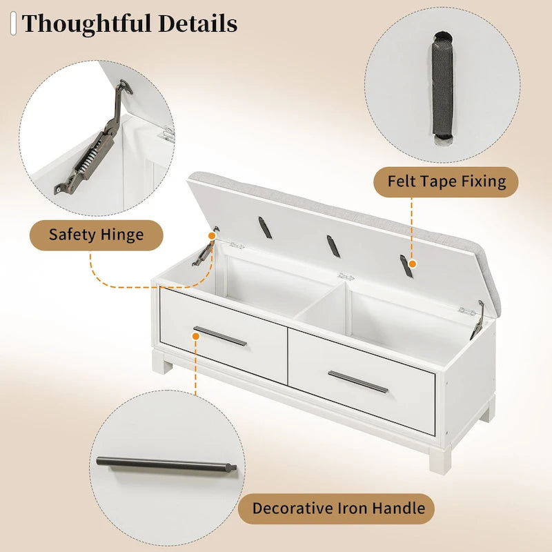 43 Shoe Bench with Removable Cushion & Lift Top Storage, Entryway Bench Wooden End of Bed Bench, Hidden Storage Space