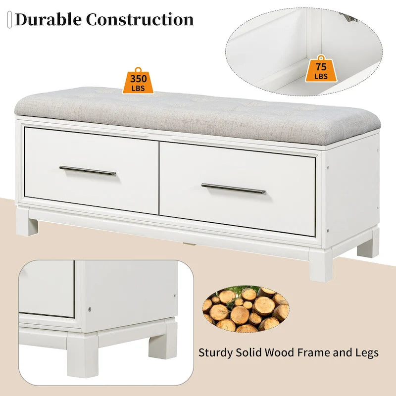 43 Shoe Bench with Removable Cushion & Lift Top Storage, Entryway Bench Wooden End of Bed Bench, Hidden Storage Space