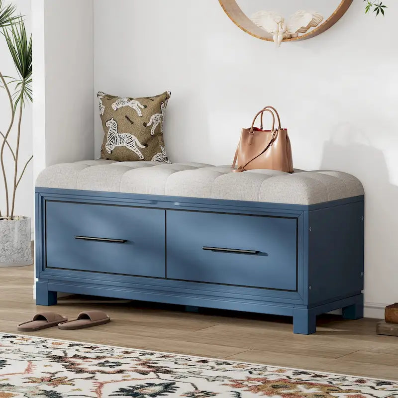 43 Shoe Bench with Removable Cushion & Lift Top Storage, Entryway Bench Wooden End of Bed Bench, Hidden Storage Space