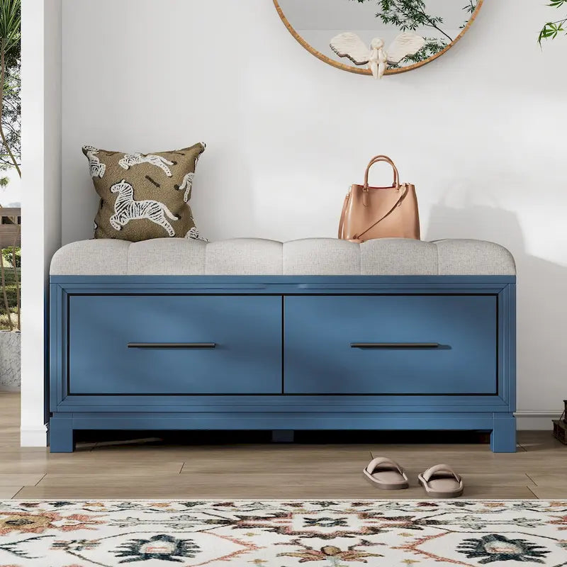 43 Shoe Bench with Removable Cushion & Lift Top Storage, Entryway Bench Wooden End of Bed Bench, Hidden Storage Space