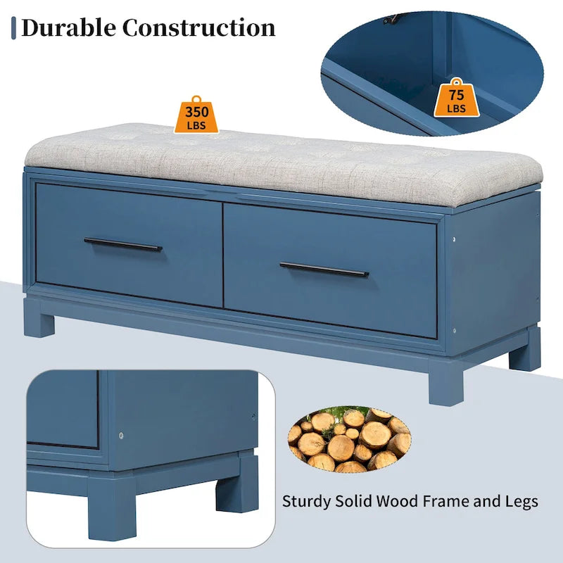 43 Shoe Bench with Removable Cushion & Lift Top Storage, Entryway Bench Wooden End of Bed Bench, Hidden Storage Space