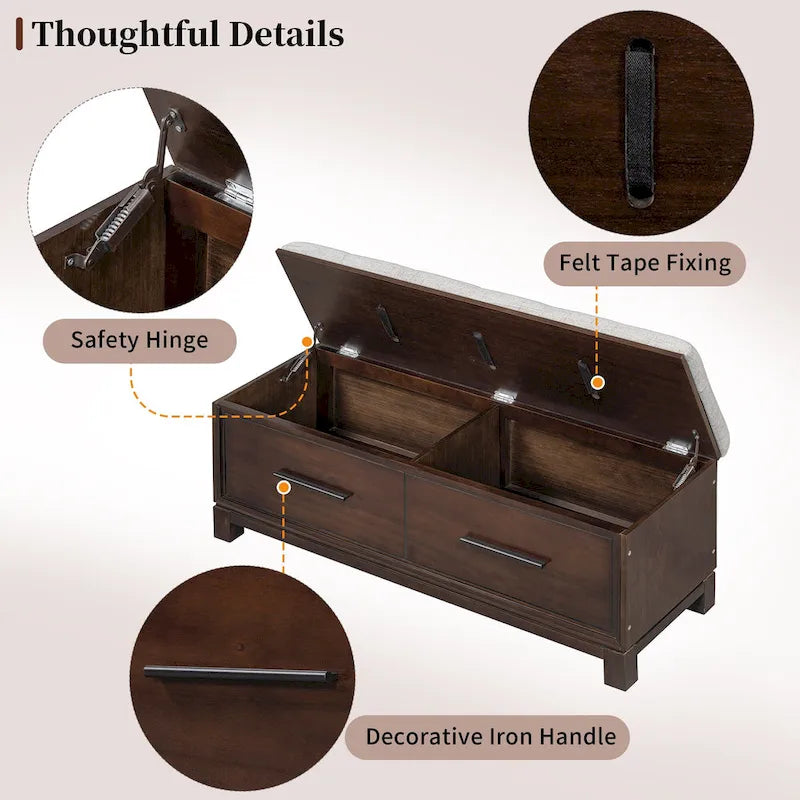 43 Shoe Bench with Removable Cushion & Lift Top Storage, Entryway Bench Wooden End of Bed Bench, Hidden Storage Space
