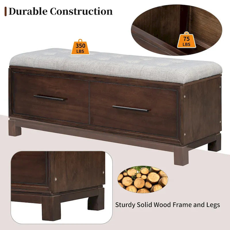43 Shoe Bench with Removable Cushion & Lift Top Storage, Entryway Bench Wooden End of Bed Bench, Hidden Storage Space