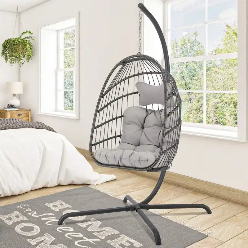 FINCATI Indoor Royal Oversized Hanging Egg Chair with Stand, 350 lbs Outdoor Egg Swing Chair with Stand, Cozy Egg Chair Swing