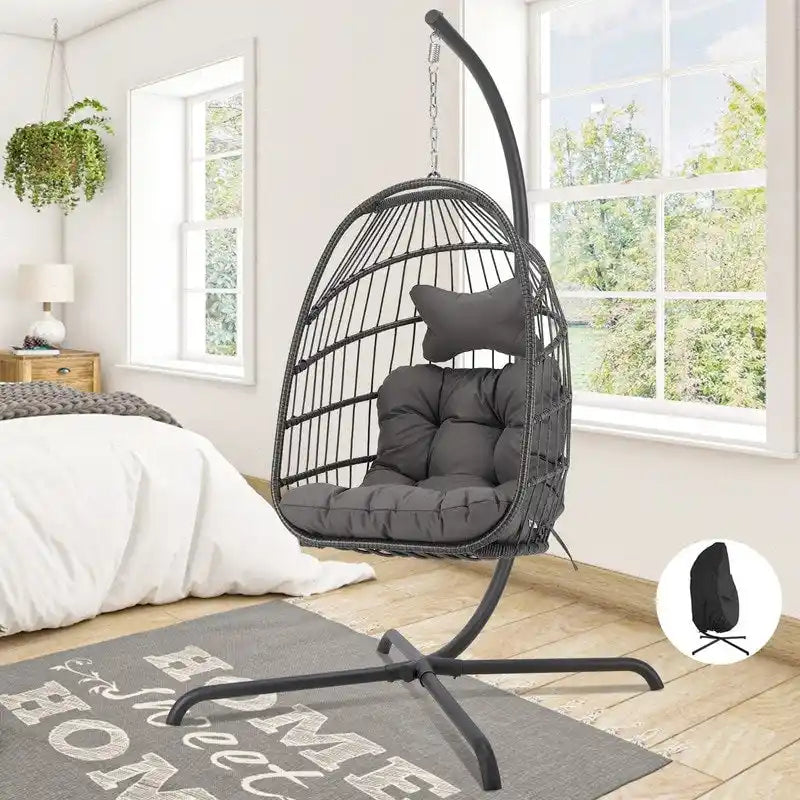 FINCATI Indoor Royal Oversized Hanging Egg Chair with Stand, 350 lbs Outdoor Egg Swing Chair with Stand, Cozy Egg Chair Swing