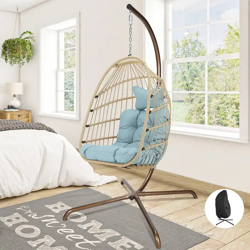 FINCATI Indoor Royal Oversized Hanging Egg Chair with Stand, 350 lbs Outdoor Egg Swing Chair with Stand, Cozy Egg Chair Swing
