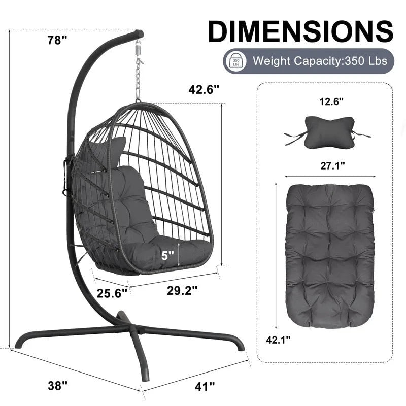 FINCATI Indoor Royal Oversized Hanging Egg Chair with Stand, 350 lbs Outdoor Egg Swing Chair with Stand, Cozy Egg Chair Swing