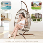 FINCATI Indoor Royal Oversized Hanging Egg Chair with Stand, 350 lbs Outdoor Egg Swing Chair with Stand, Cozy Egg Chair Swing
