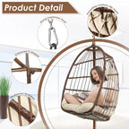 FINCATI Indoor Royal Oversized Hanging Egg Chair with Stand, 350 lbs Outdoor Egg Swing Chair with Stand, Cozy Egg Chair Swing