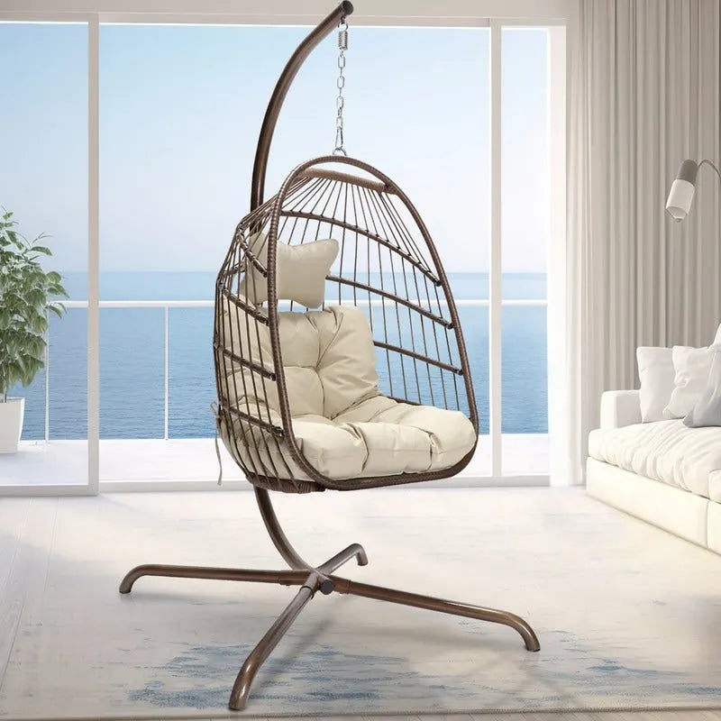 FINCATI Indoor Royal Oversized Hanging Egg Chair with Stand, 350 lbs Outdoor Egg Swing Chair with Stand, Cozy Egg Chair Swing