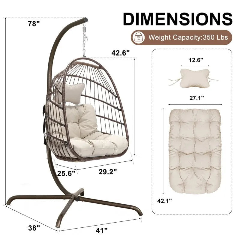 FINCATI Indoor Royal Oversized Hanging Egg Chair with Stand, 350 lbs Outdoor Egg Swing Chair with Stand, Cozy Egg Chair Swing