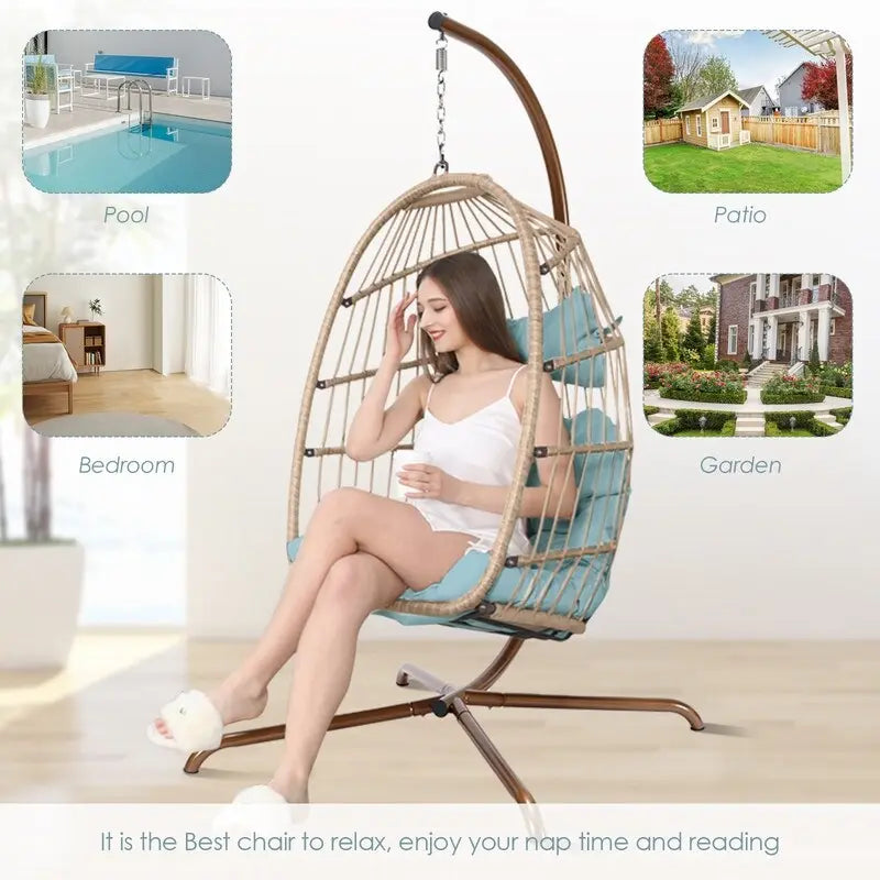 FINCATI Indoor Royal Oversized Hanging Egg Chair with Stand, 350 lbs Outdoor Egg Swing Chair with Stand, Cozy Egg Chair Swing