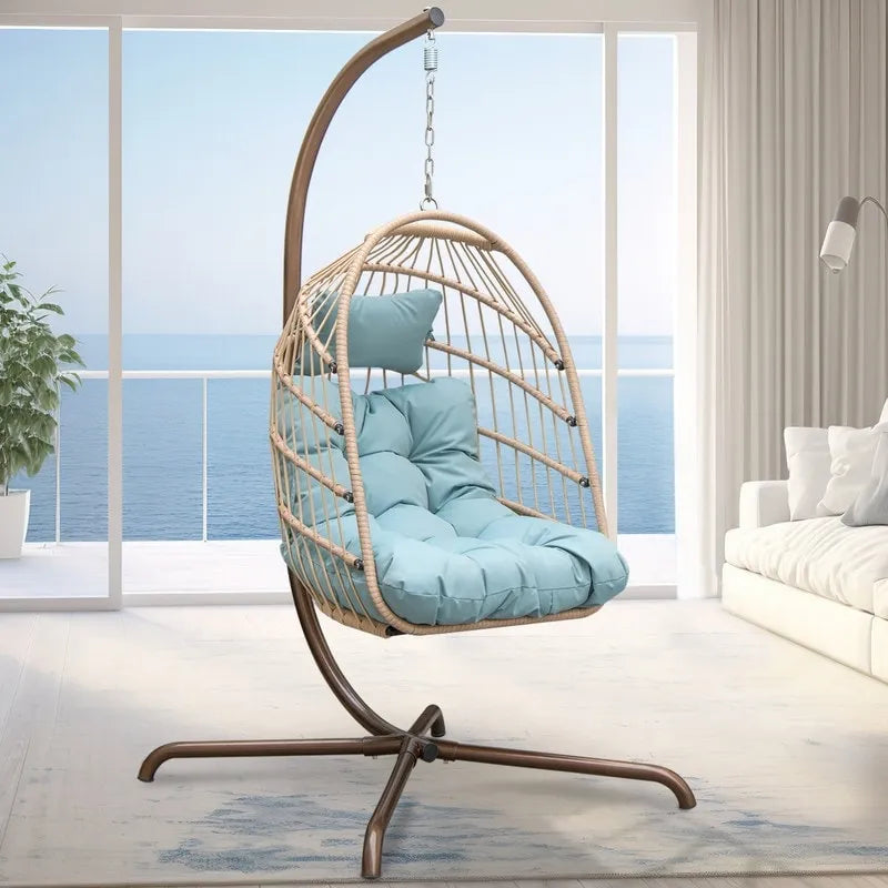 FINCATI Indoor Royal Oversized Hanging Egg Chair with Stand, 350 lbs Outdoor Egg Swing Chair with Stand, Cozy Egg Chair Swing