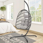 FINCATI Indoor Royal Oversized Hanging Egg Chair with Stand, 350 lbs Outdoor Egg Swing Chair with Stand, Cozy Egg Chair Swing