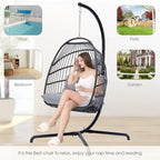FINCATI Indoor Royal Oversized Hanging Egg Chair with Stand, 350 lbs Outdoor Egg Swing Chair with Stand, Cozy Egg Chair Swing