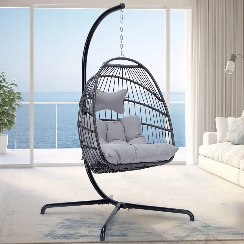 FINCATI Indoor Royal Oversized Hanging Egg Chair with Stand, 350 lbs Outdoor Egg Swing Chair with Stand, Cozy Egg Chair Swing