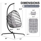 FINCATI Indoor Royal Oversized Hanging Egg Chair with Stand, 350 lbs Outdoor Egg Swing Chair with Stand, Cozy Egg Chair Swing