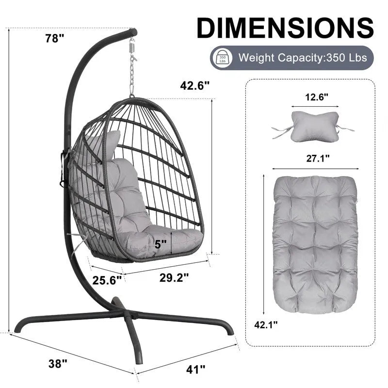 FINCATI Indoor Royal Oversized Hanging Egg Chair with Stand, 350 lbs Outdoor Egg Swing Chair with Stand, Cozy Egg Chair Swing