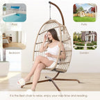 FINCATI Indoor Royal Oversized Hanging Egg Chair with Stand, 350 lbs Outdoor Egg Swing Chair with Stand, Cozy Egg Chair Swing