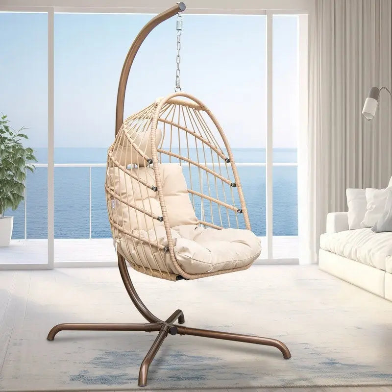 FINCATI Indoor Royal Oversized Hanging Egg Chair with Stand, 350 lbs Outdoor Egg Swing Chair with Stand, Cozy Egg Chair Swing