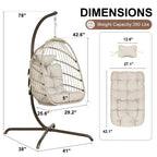 FINCATI Indoor Royal Oversized Hanging Egg Chair with Stand, 350 lbs Outdoor Egg Swing Chair with Stand, Cozy Egg Chair Swing