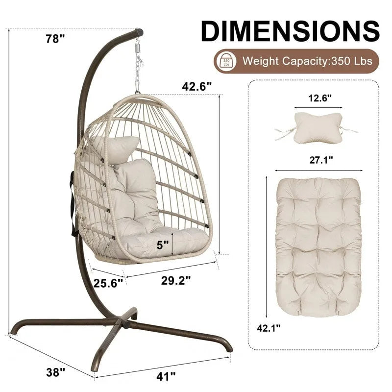 FINCATI Indoor Royal Oversized Hanging Egg Chair with Stand, 350 lbs Outdoor Egg Swing Chair with Stand, Cozy Egg Chair Swing