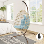 FINCATI Indoor Royal Oversized Hanging Egg Chair with Stand, 350 lbs Outdoor Egg Swing Chair with Stand, Cozy Egg Chair Swing