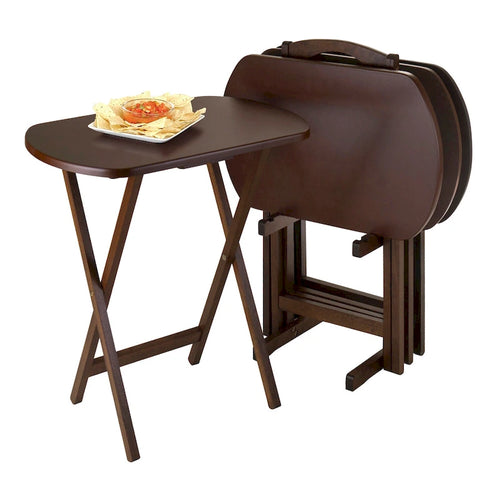 5 Corbett Walnut Oversize Oblong Folding Snack Table with Storage St