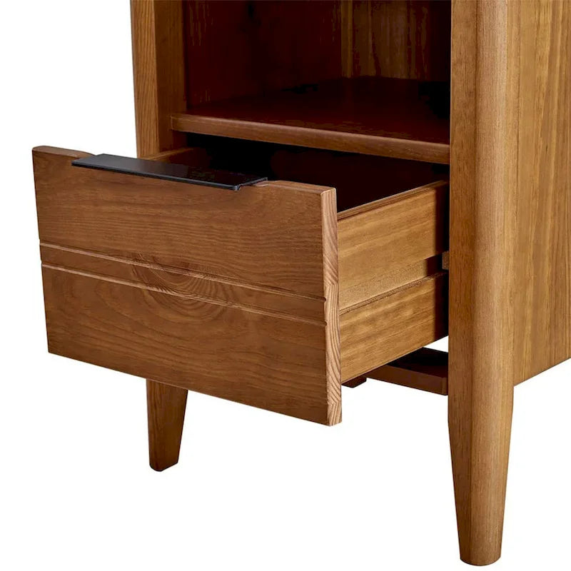 MUSEHOMEINC California Classic 1 Drawer Wooden Nightstand End Table, Honey Brown - 19.40