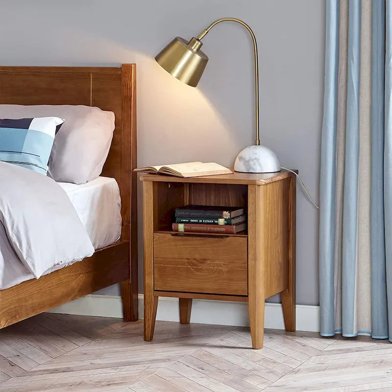 MUSEHOMEINC California Classic 1 Drawer Wooden Nightstand End Table, Honey Brown - 19.40
