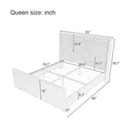 Queen Size Platform Bed Taupe Corduroy Fabric Wingback Bed