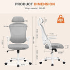 Office Computer Desk Chair, Ergonomic High-Back Mesh Rolling Work Chairs with Wheels &Adjustable Headrests, Comfy Flip-up Arms