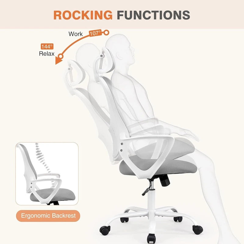 Office Computer Desk Chair, Ergonomic High-Back Mesh Rolling Work Chairs with Wheels &Adjustable Headrests, Comfy Flip-up Arms