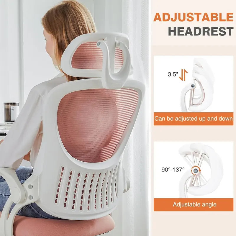 Office Computer Desk Chair, Ergonomic High-Back Mesh Rolling Work Chairs with Wheels &Adjustable Headrests, Comfy Flip-up Arms