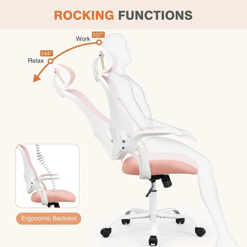 Office Computer Desk Chair, Ergonomic High-Back Mesh Rolling Work Chairs with Wheels &Adjustable Headrests, Comfy Flip-up Arms