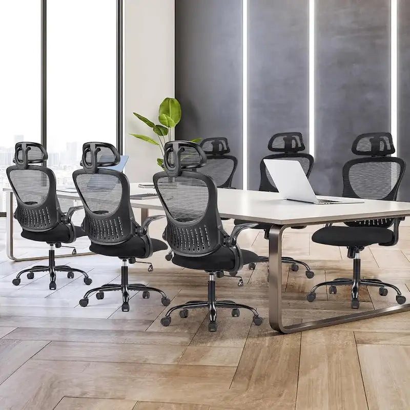 Office Computer Desk Chair, Ergonomic High-Back Mesh Rolling Work Chairs with Wheels &Adjustable Headrests, Comfy Flip-up Arms