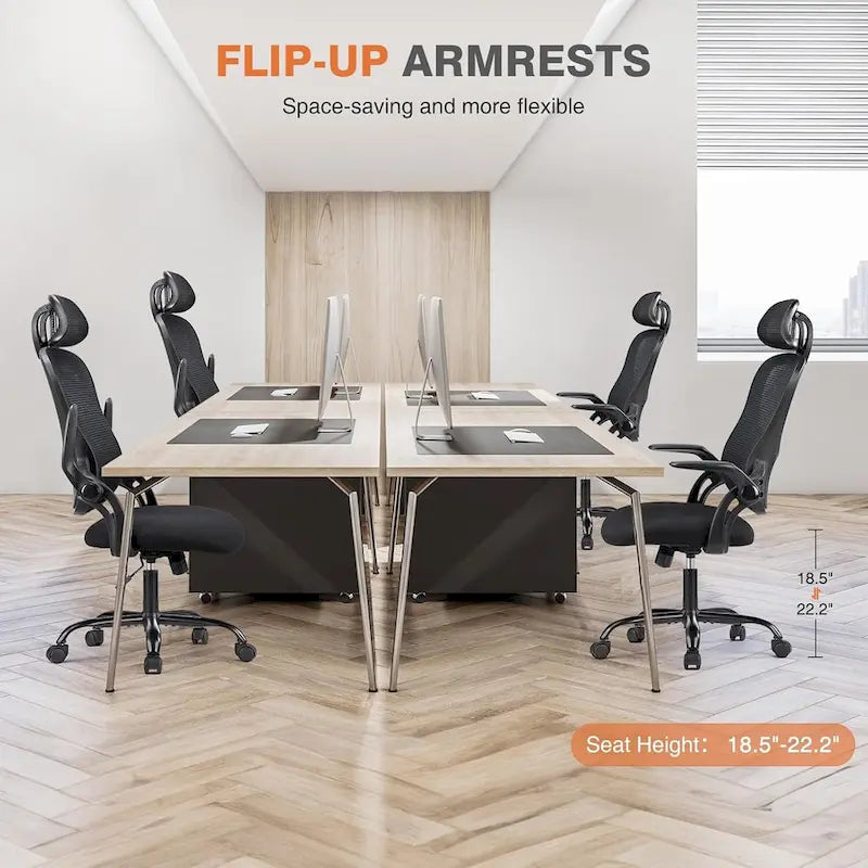 Office Computer Desk Chair, Ergonomic High-Back Mesh Rolling Work Chairs with Wheels &Adjustable Headrests, Comfy Flip-up Arms