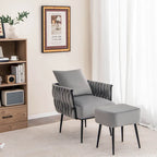 Gymax Modern Dutch Velvet Accent Chair & Ottoman Set Single Leisure