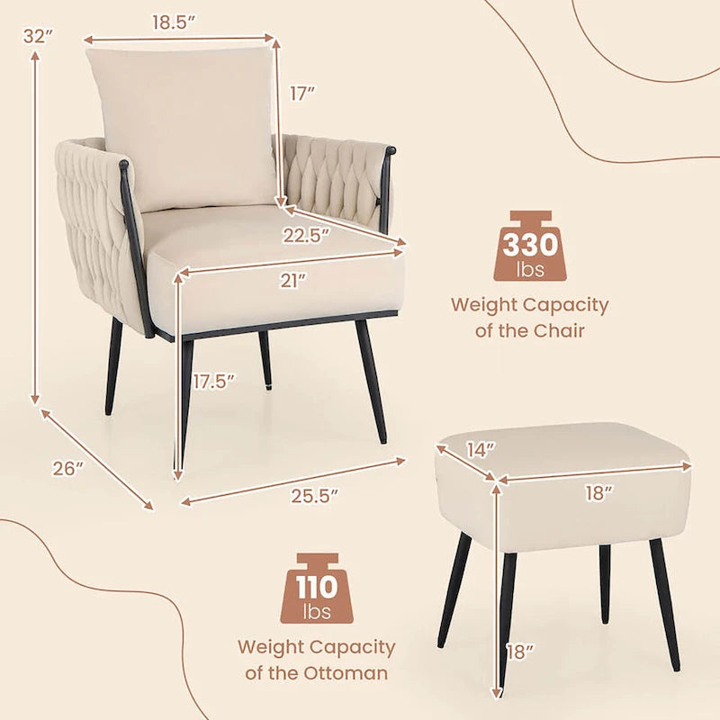 Gymax Modern Dutch Velvet Accent Chair & Ottoman Set Single Leisure