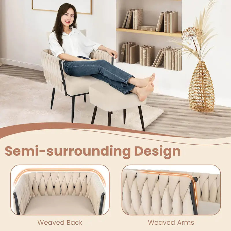 Gymax Modern Dutch Velvet Accent Chair & Ottoman Set Single Leisure